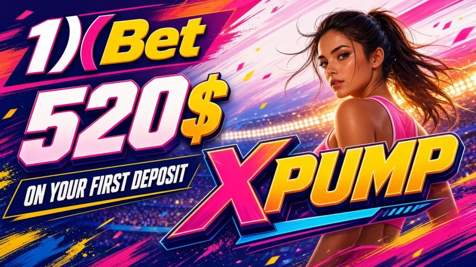 1XBET code XPUMP gives new players a 100% first deposit bonus up to $520 when entered during registration